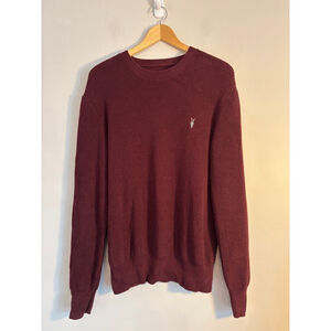 AllSaints Mens Rias Crewneck Waffle Knit Sweater Burgundy M